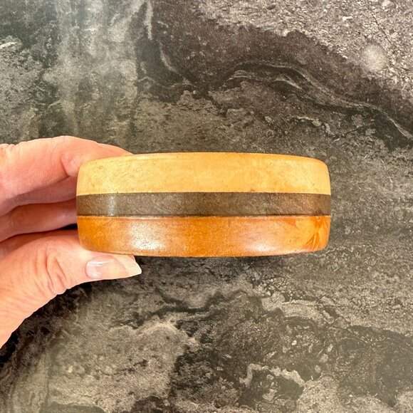 Handcrafted Wooden Bangle Bracelet With Natural Finish and Dark Accent Band Boho - Picture 7 of 8